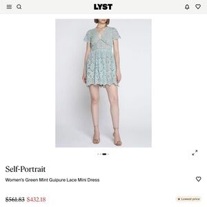 Self-Portrait Women's Green Mint Guipure Lace Mini Dress NWOT